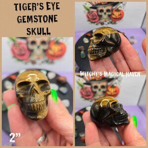 Hand Carved Tiger's Eye Gemstone Skull, 2 inch